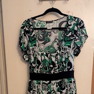 Chic Black and Green Patterned Midi Dress